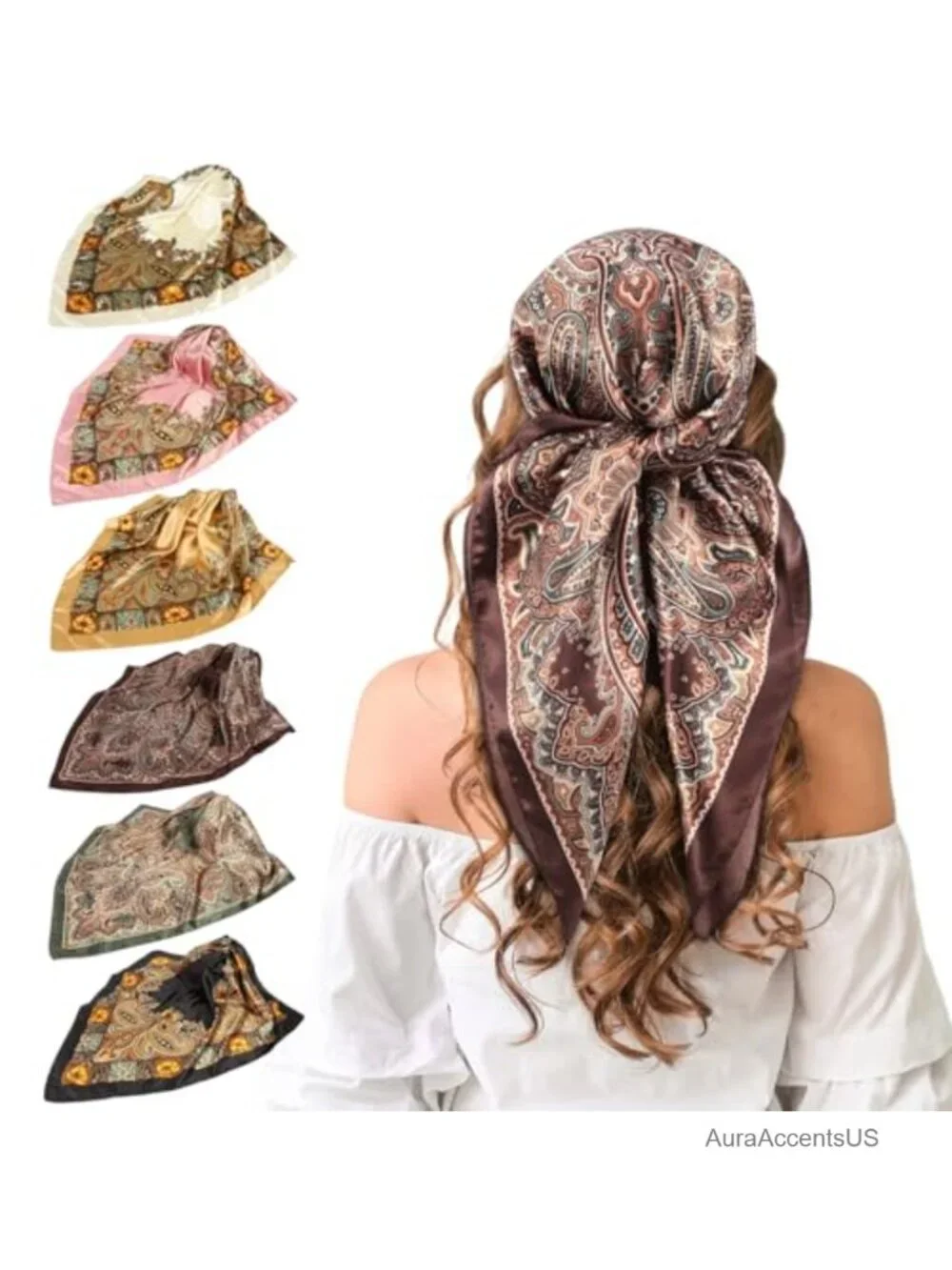 Women Large Satin Scarf Square Wraps Silk Feel Bandana for Hair Head Neck